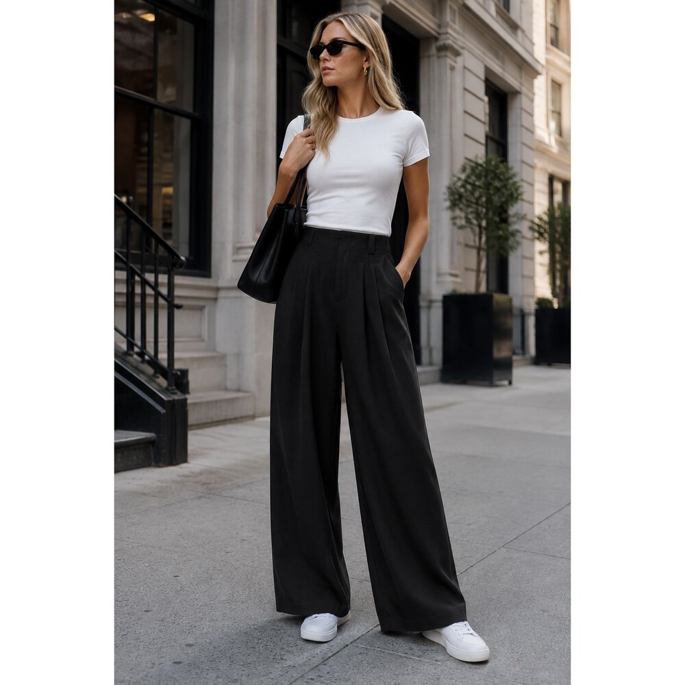 Halara Flex Black High Waist Wide Leg Side Pocket Micro Waffle Pants Size XL